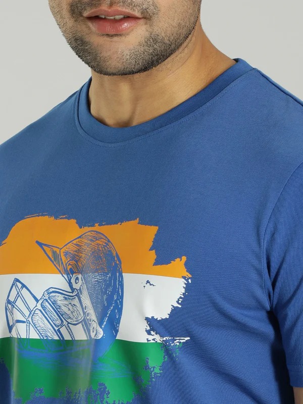 Indian Terrain Men's Half Sleeve Regular Fit Blue Round Neck T-Shirt
